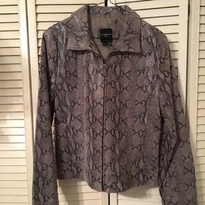 Colebrook & Co Leather Jacket, Grey Snake Print